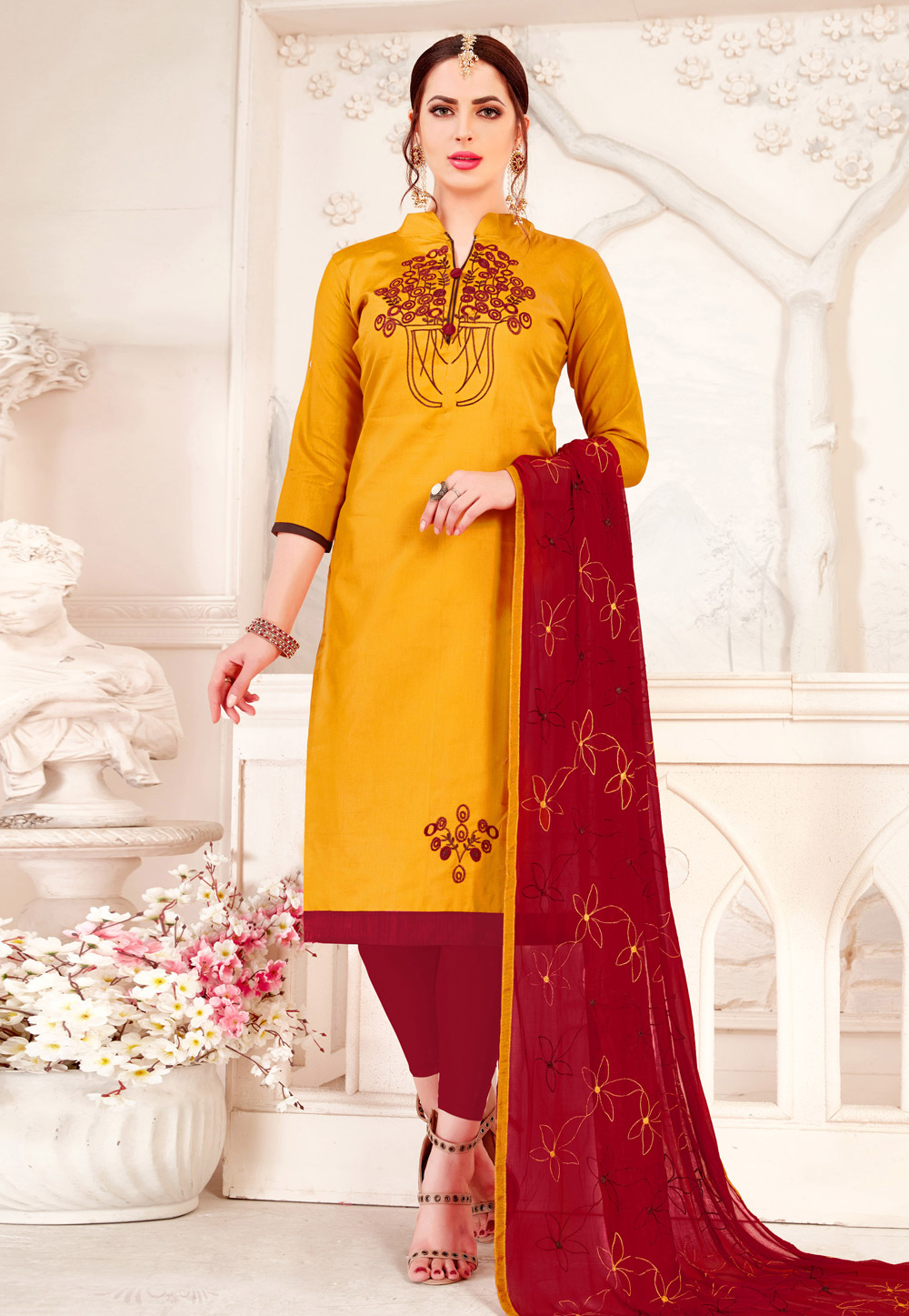 Yellow Cotton Churidar Suit 186259