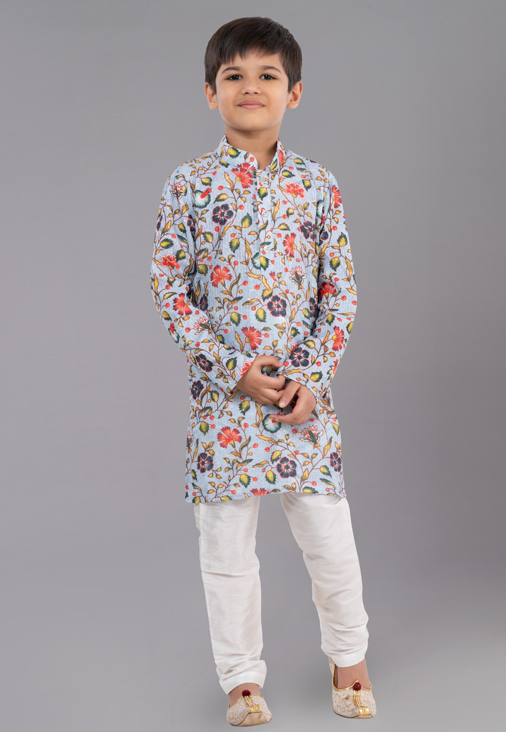 Sky Blue Polyester Readymade Kids Kurta Pajama 260673