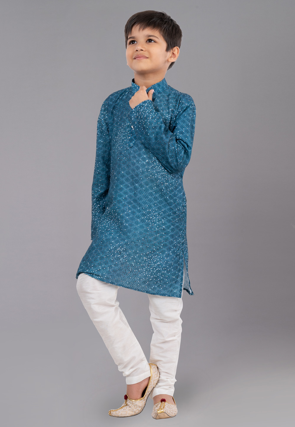 Teal Polyester Readymade Kids Kurta Pajama 260674