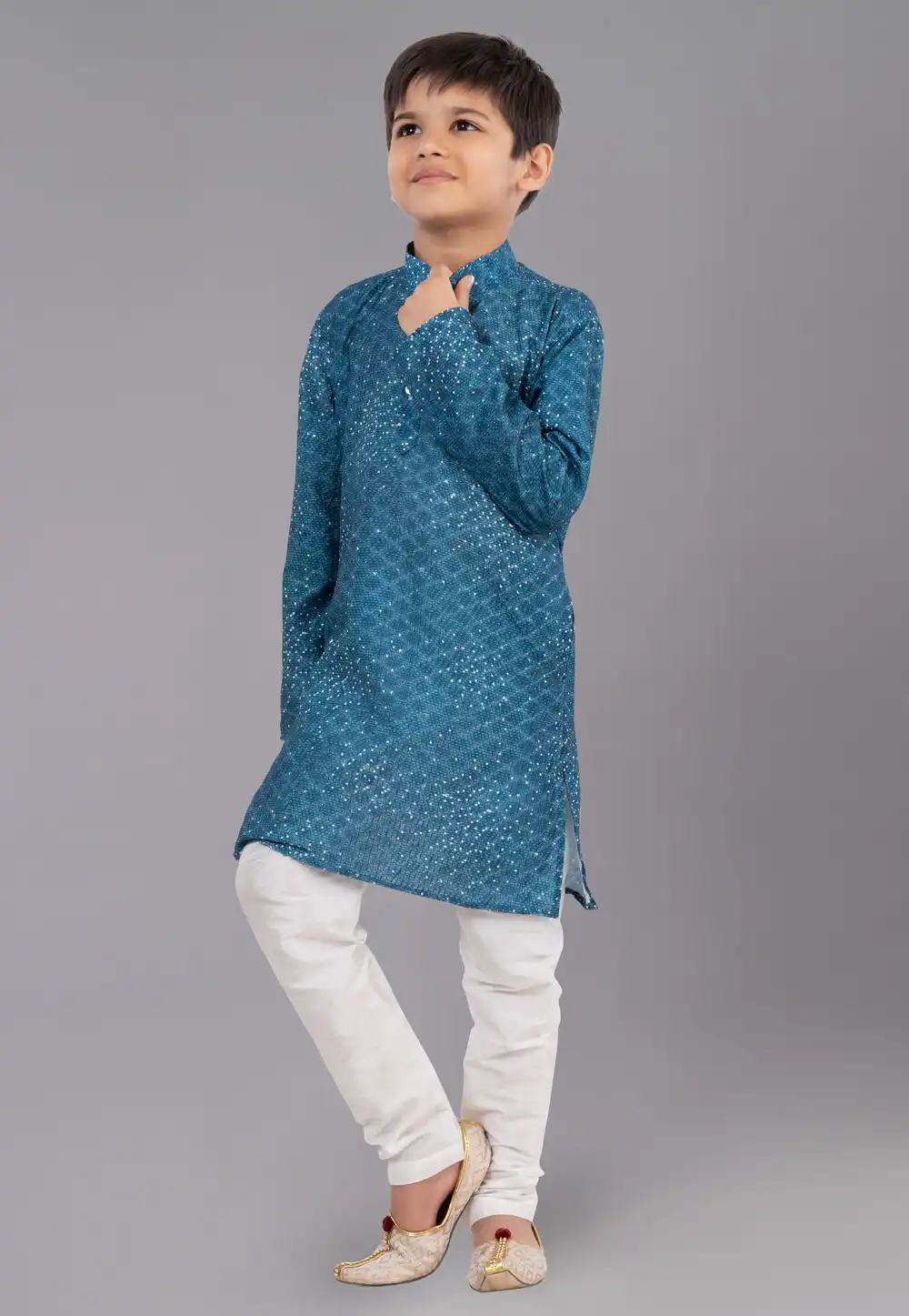 Teal Polyester Readymade Kids Kurta Pajama 260674