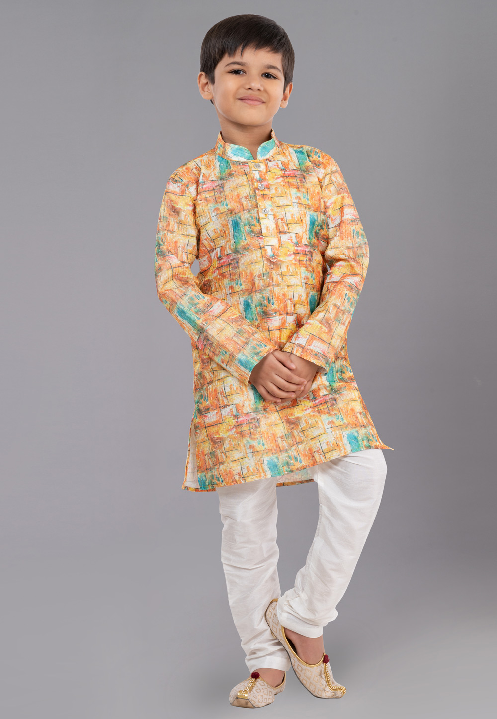 Yellow Polyester Readymade Kids Kurta Pajama 260675