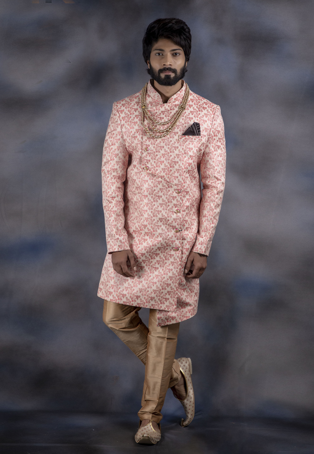 Pink Jacquard Readymade Indo Western Suit 192521