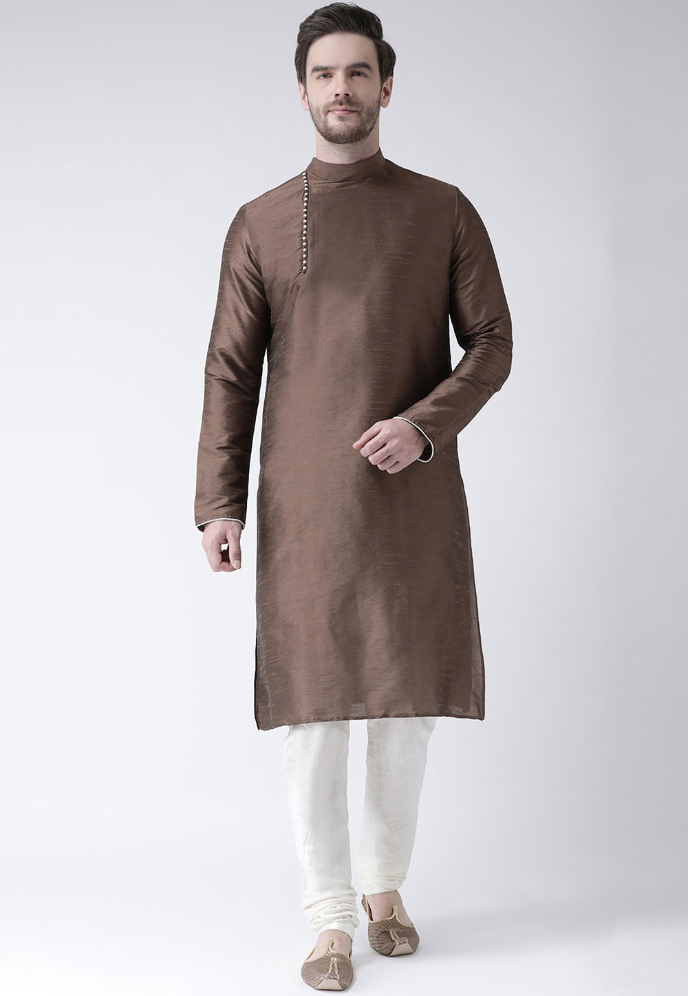 Brown Dupion Silk Readymade Kurta Pajama 201546