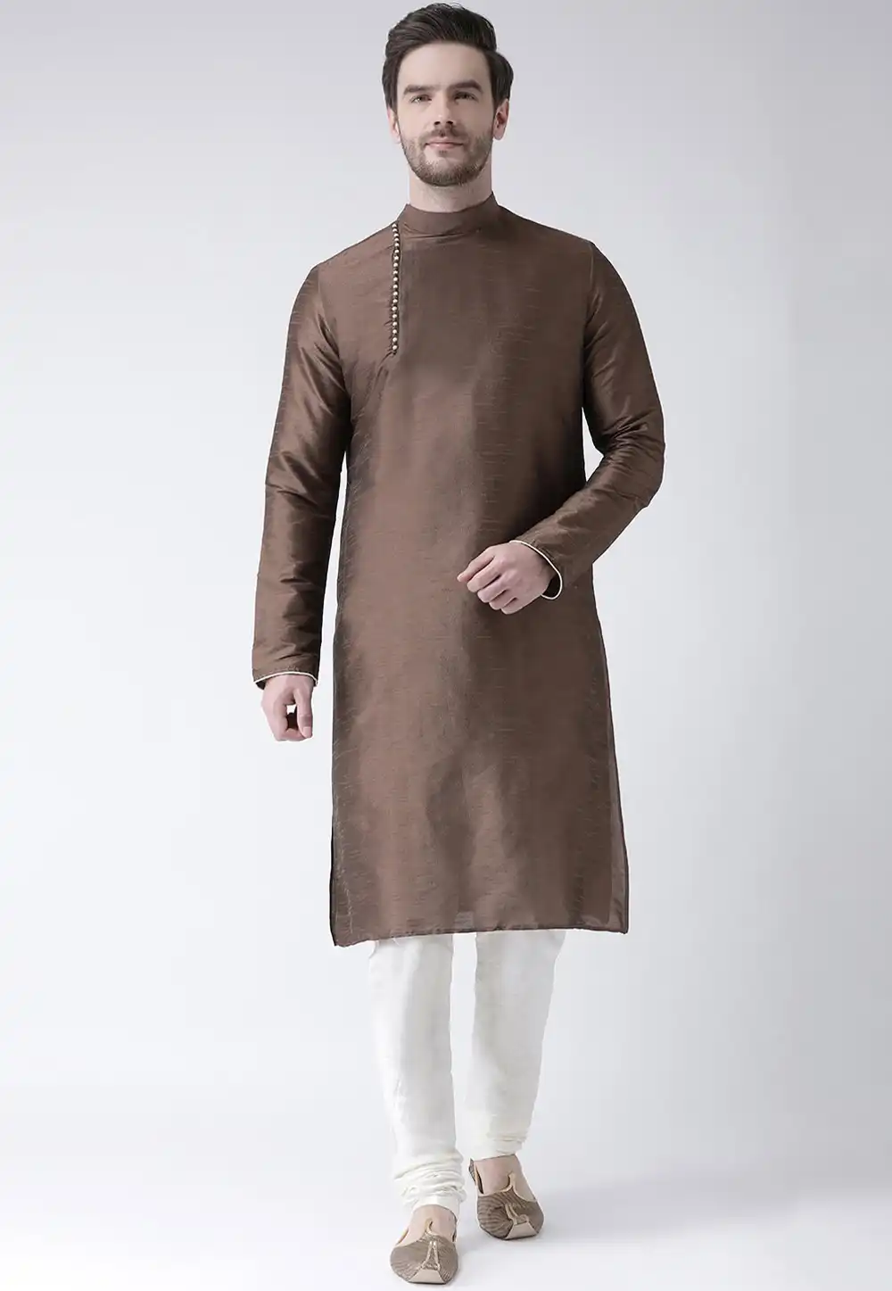 Brown Dupion Silk Readymade Kurta Pajama 201546