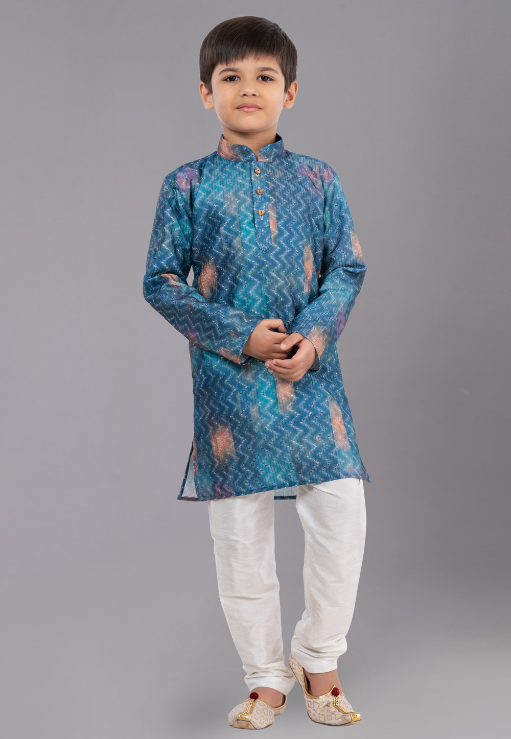 Blue Polyester Readymade Kids Kurta Pajama 260677