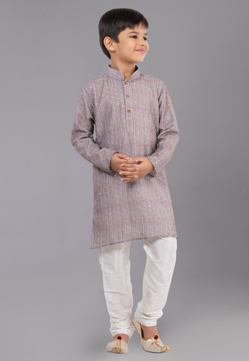 Grey Polyester Readymade Kids Kurta Pajama 260678
