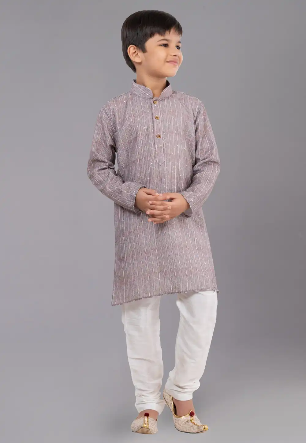 Grey Polyester Readymade Kids Kurta Pajama 260678