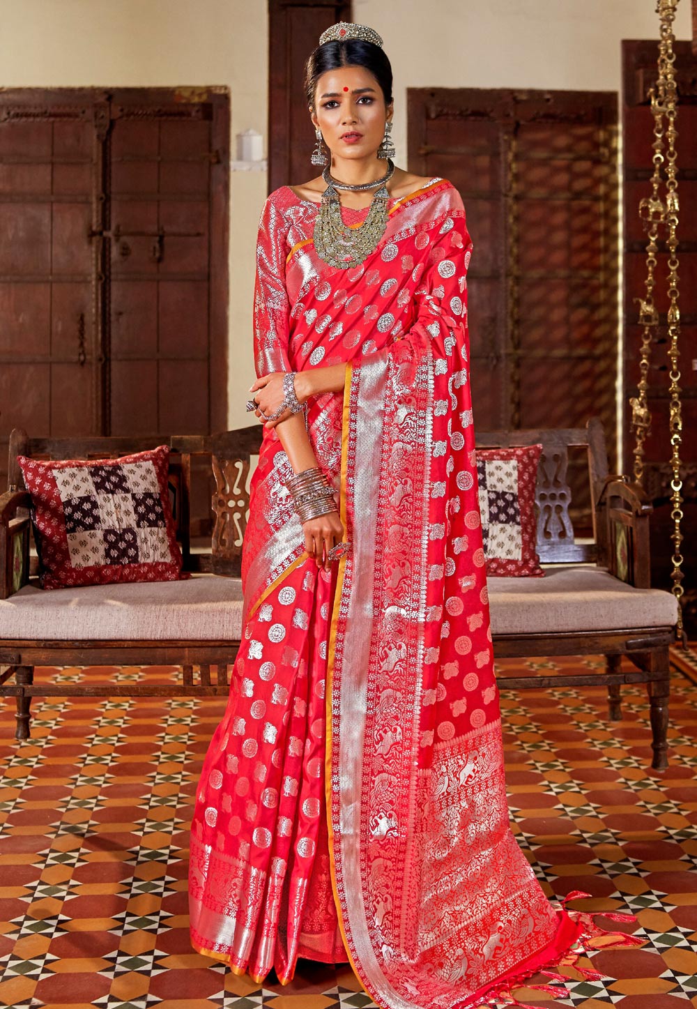 Red Silk Festival Wear Saree 159778