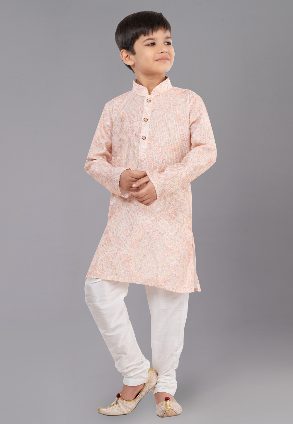 Peach Polyester Readymade Kids Kurta Pajama 260680