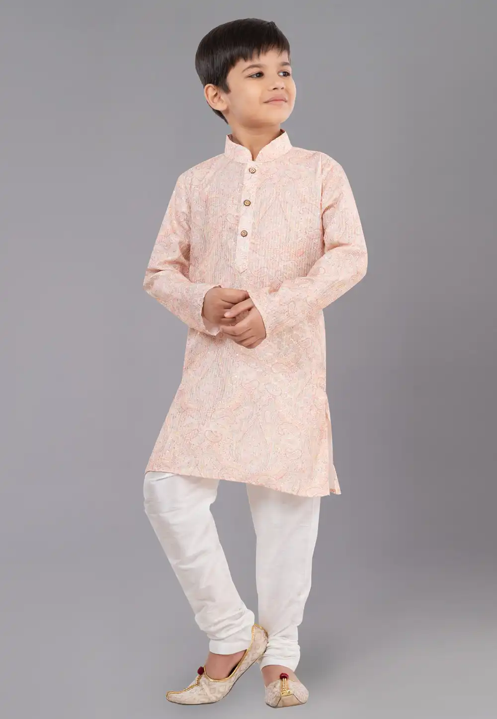 Peach Polyester Readymade Kids Kurta Pajama 260680
