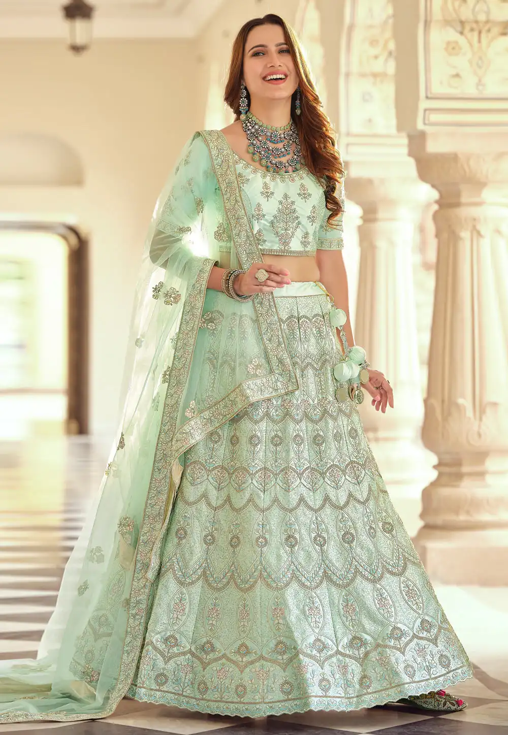 Light Green Crepe Circular Lehenga Choli 241264