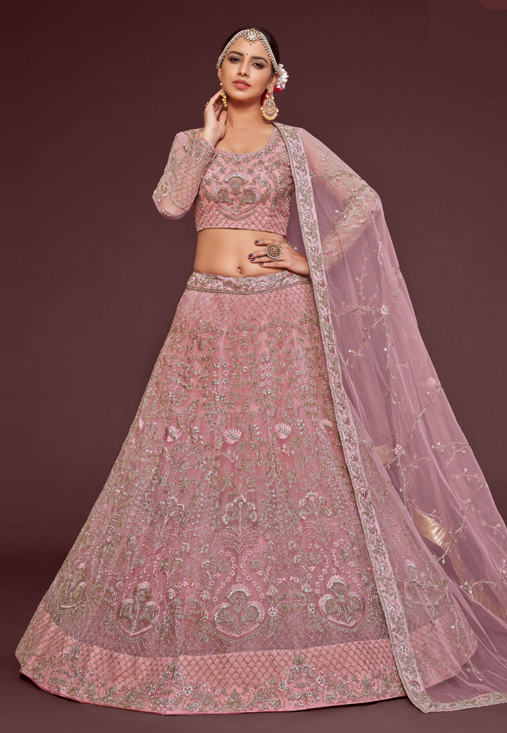 Pink Soft Net Circular Lehenga Choli 264220