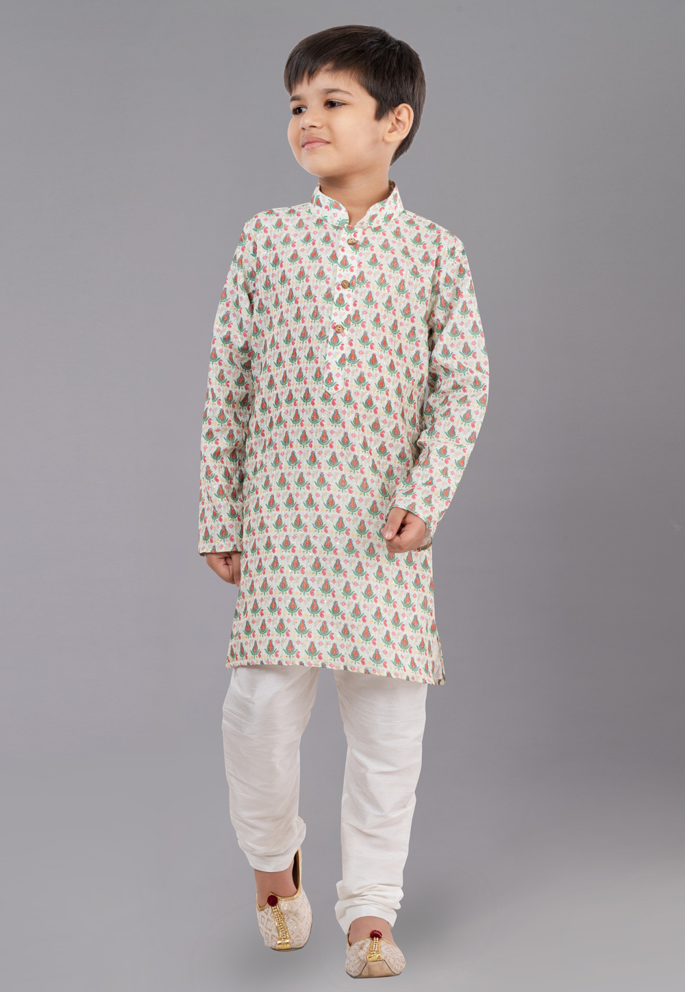 Off White Polyester Readymade Kids Kurta Pajama 260681