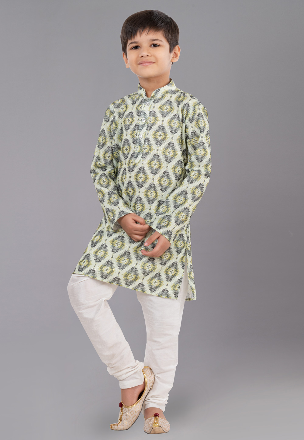 Pista Green Polyester Readymade Kids Kurta Pajama 260684
