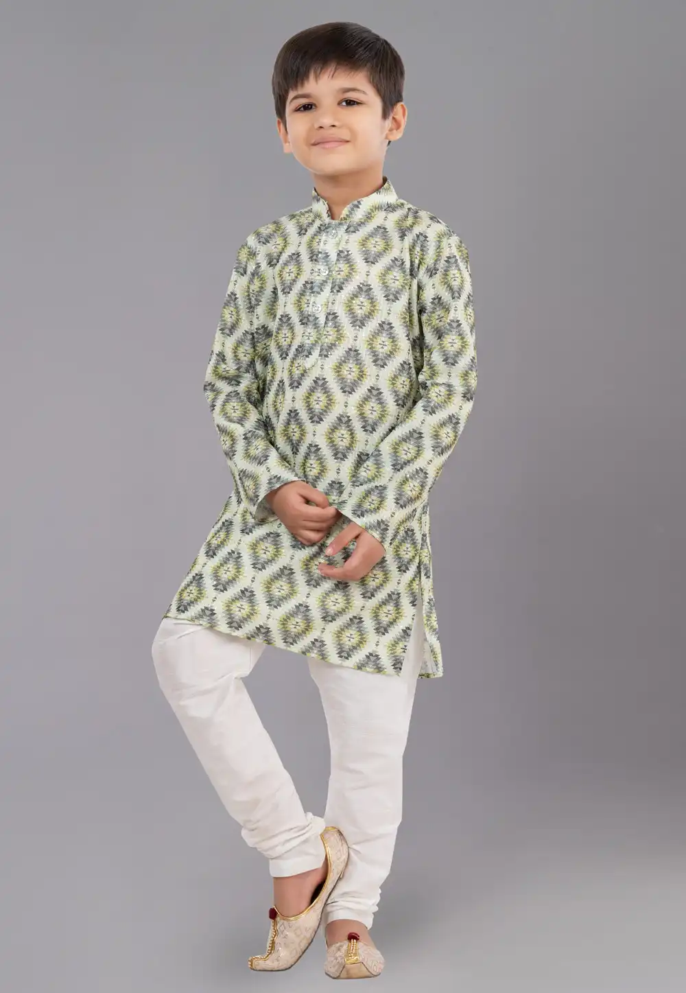 Pista Green Polyester Readymade Kids Kurta Pajama 260684