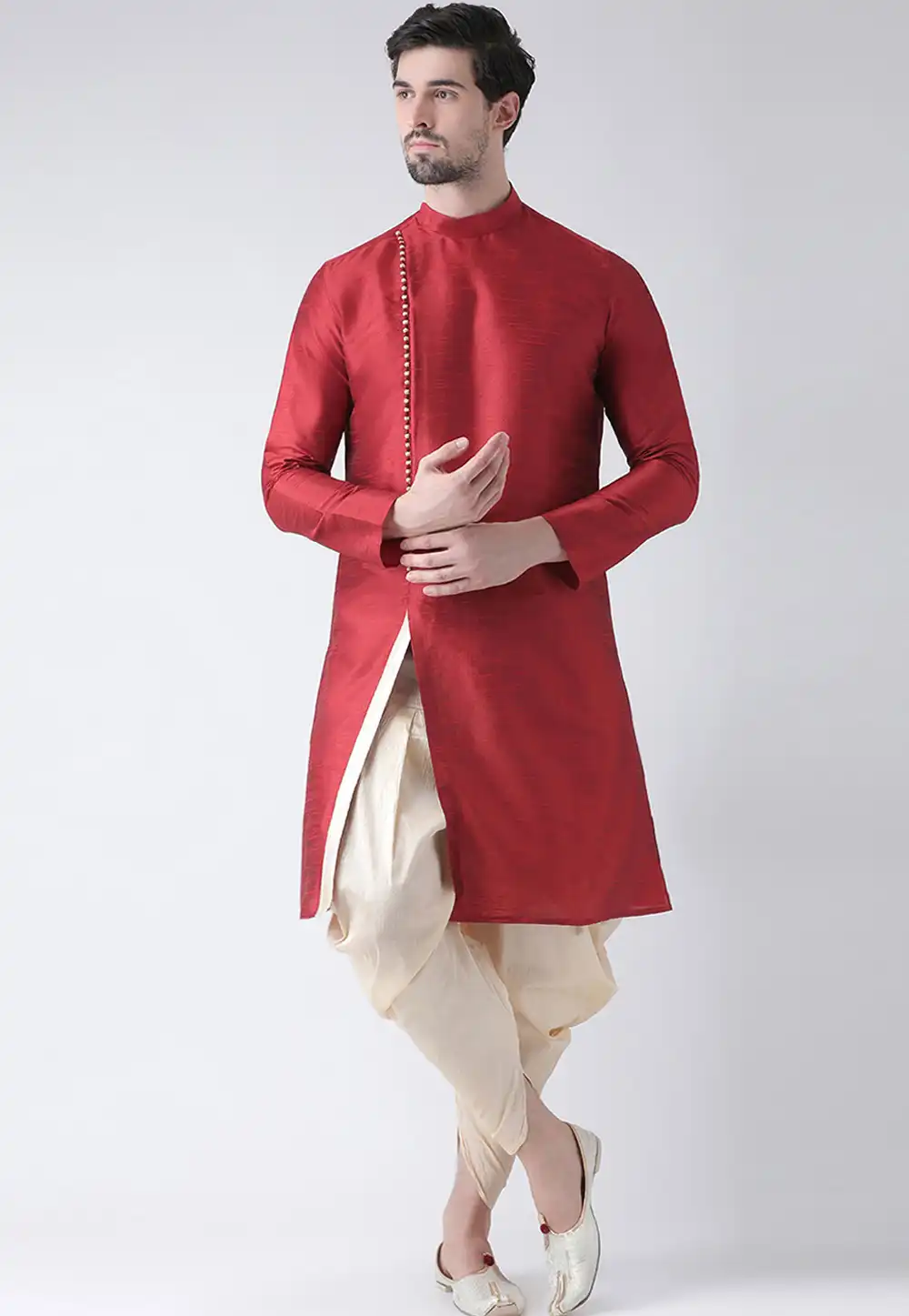 Maroon Dupion Silk Readymade Dhoti Kurta 201555
