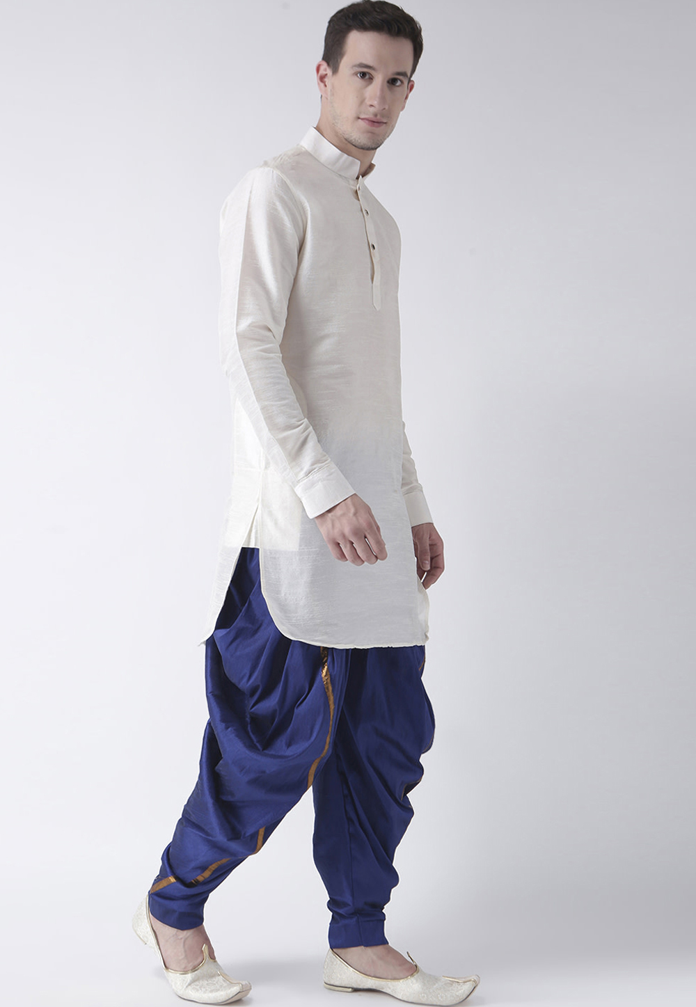 Off White Dupion Silk Readymade Dhoti Kurta 201557