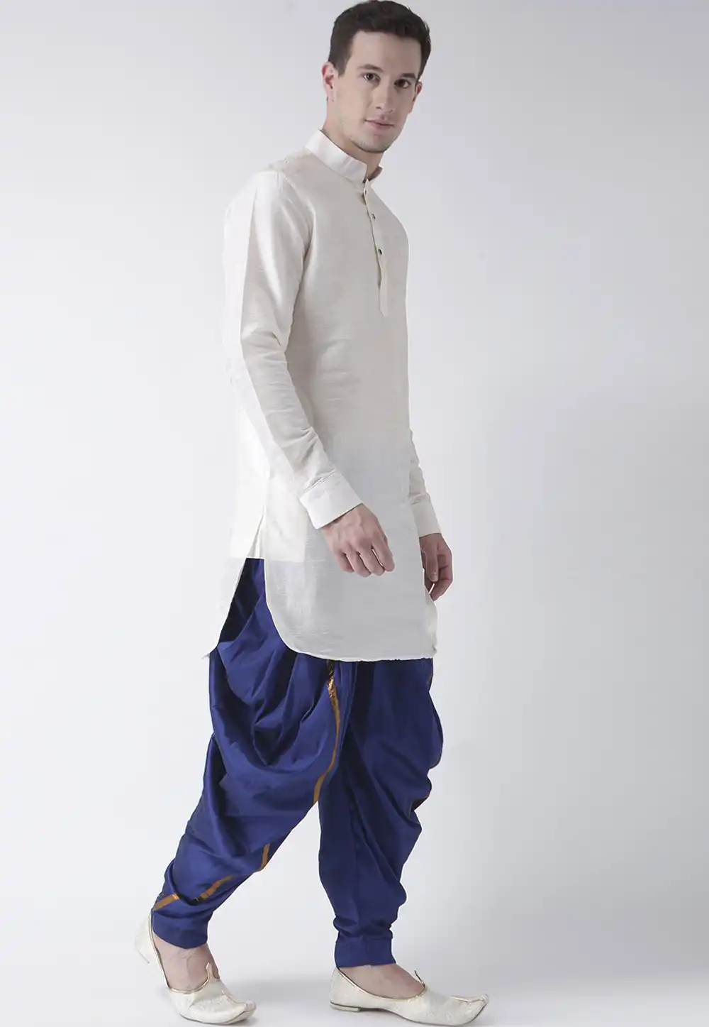 Off White Dupion Silk Readymade Dhoti Kurta 201557