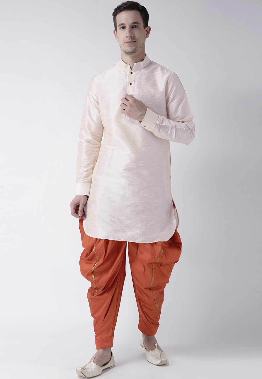 Beige Dupion Silk Readymade Dhoti Kurta 201559