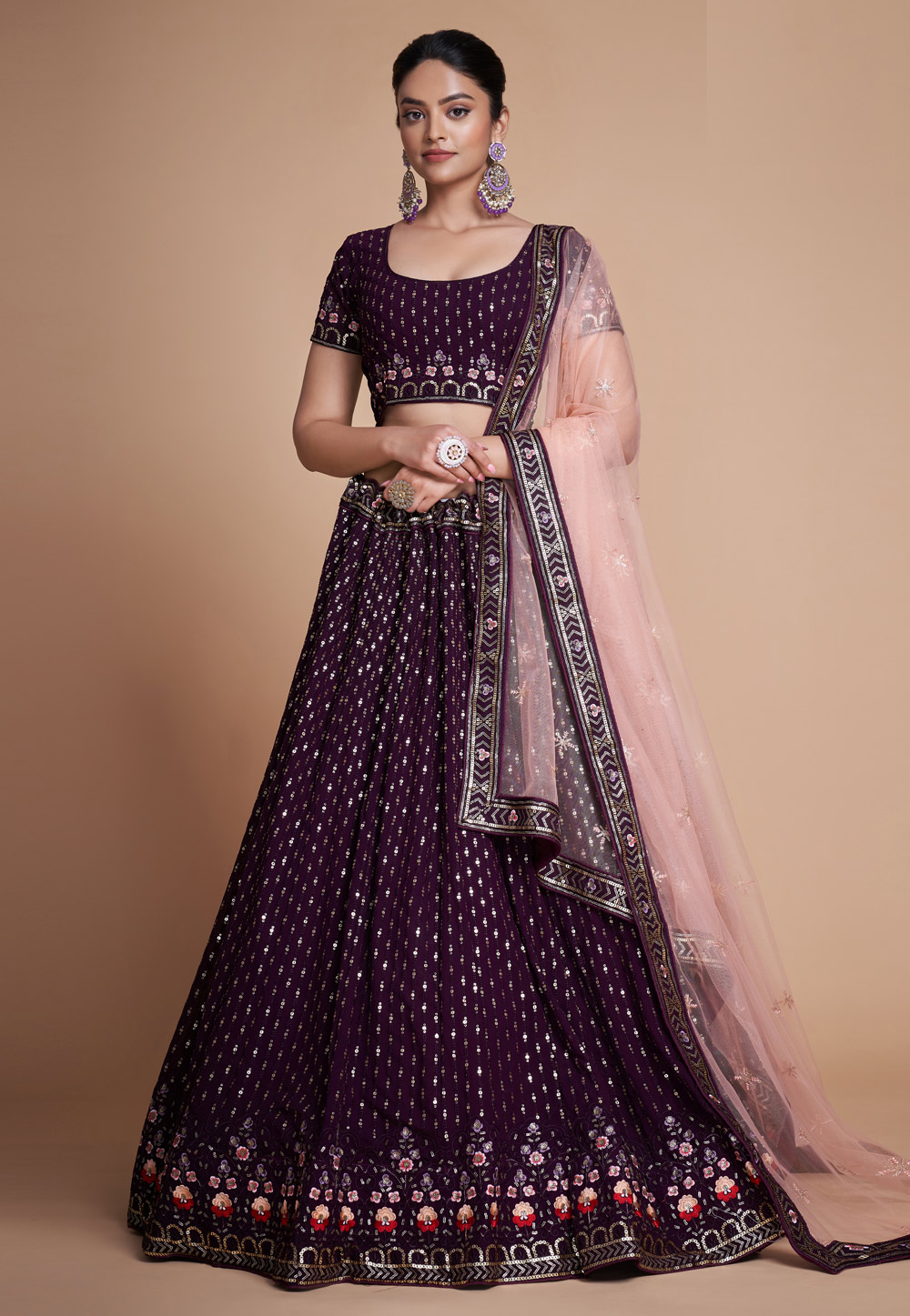 Wine Georgette Circular Lehenga Choli 270313