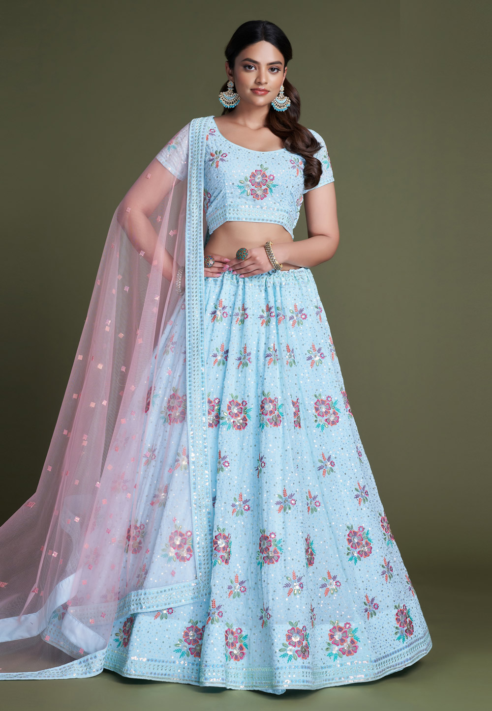 Sky Blue Georgette Circular Lehenga Choli 270320