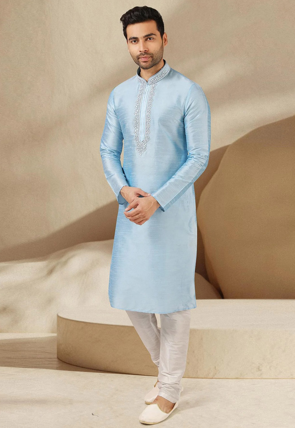 Sky Blue Dupion Silk Kurta Pajama 262225