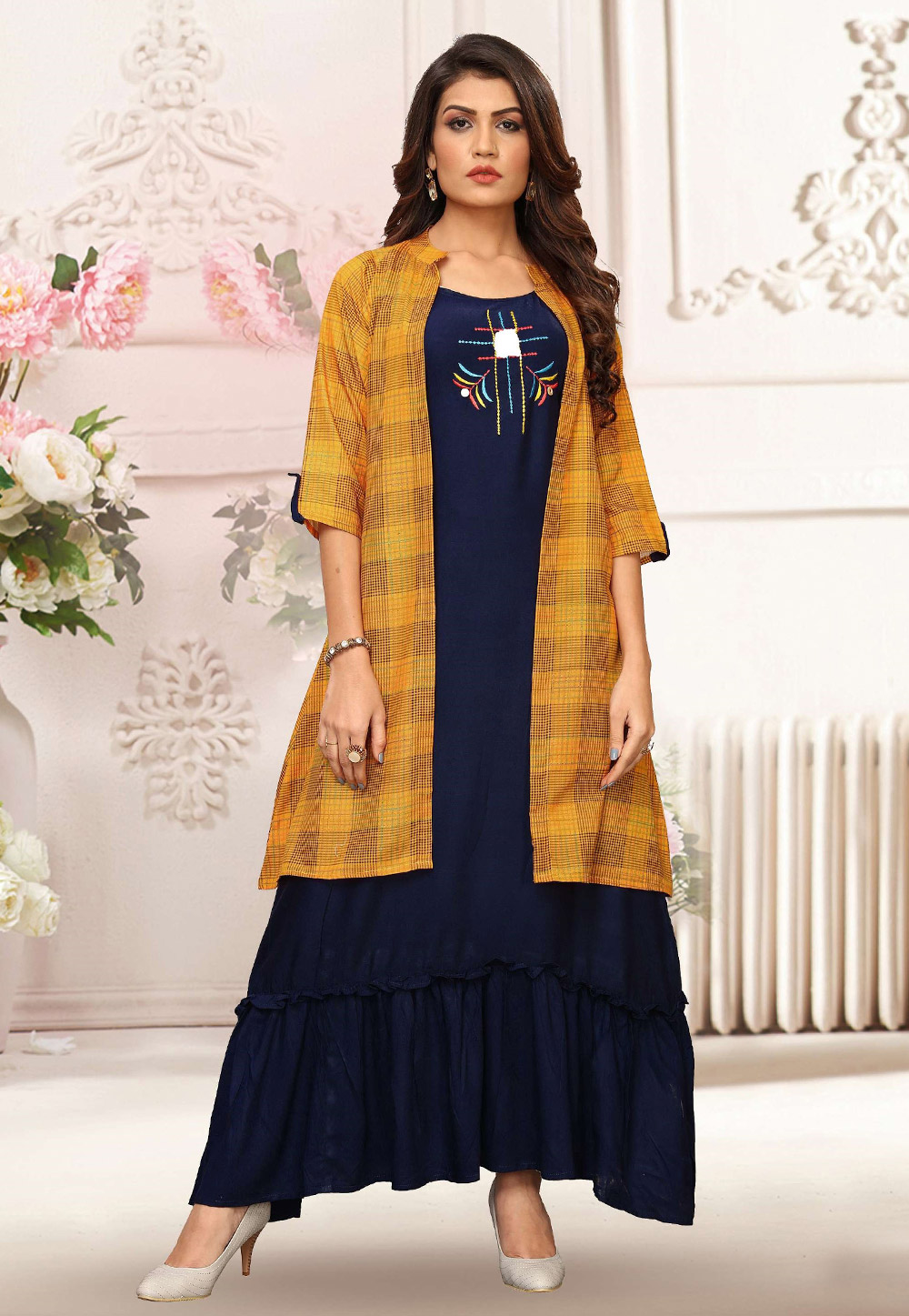 Navy Blue Rayon Readymade Tunic 187015