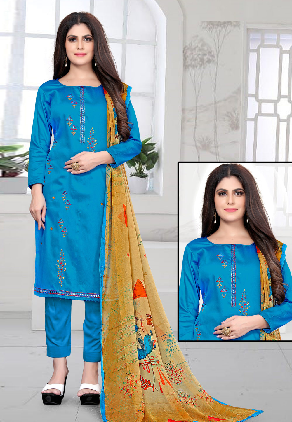 Blue Cotton Pant Style Suit 227336