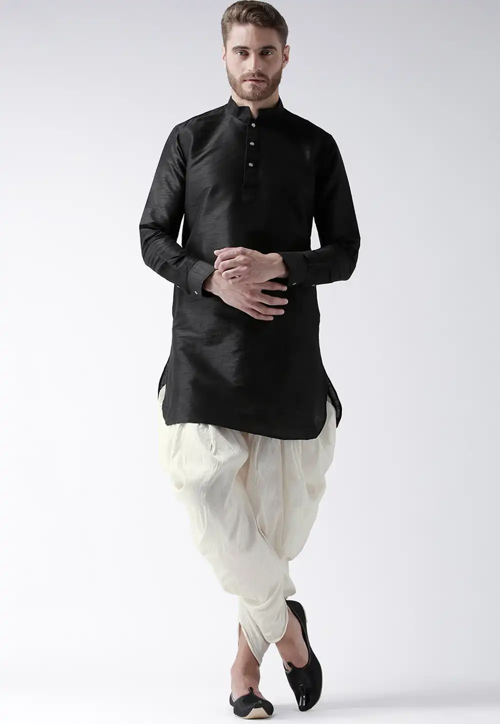 Black Dupion Silk Readymade Dhoti Kurta 201562