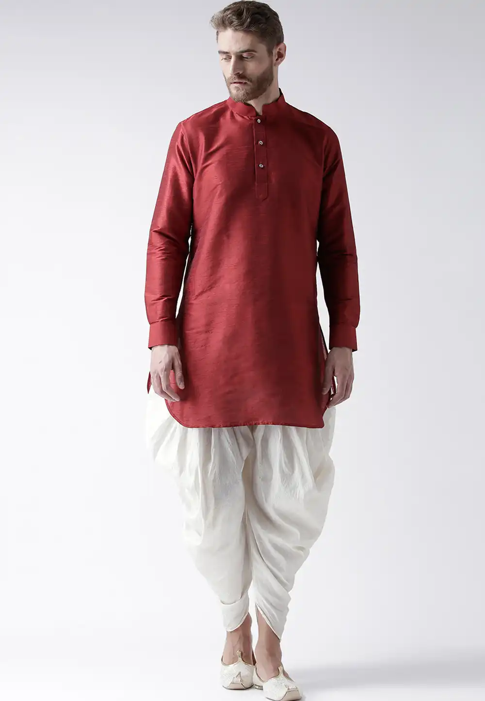 Maroon Dupion Silk Readymade Dhoti Kurta 201563