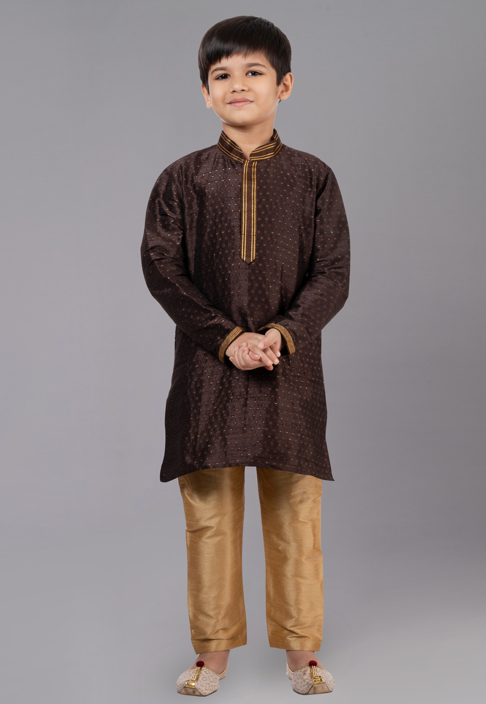 Brown Polyster Readymade Kids Kurta Pajama 260647