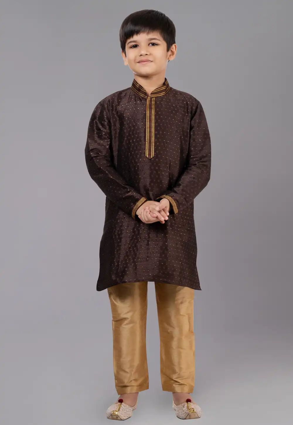 Brown Polyster Readymade Kids Kurta Pajama 260647