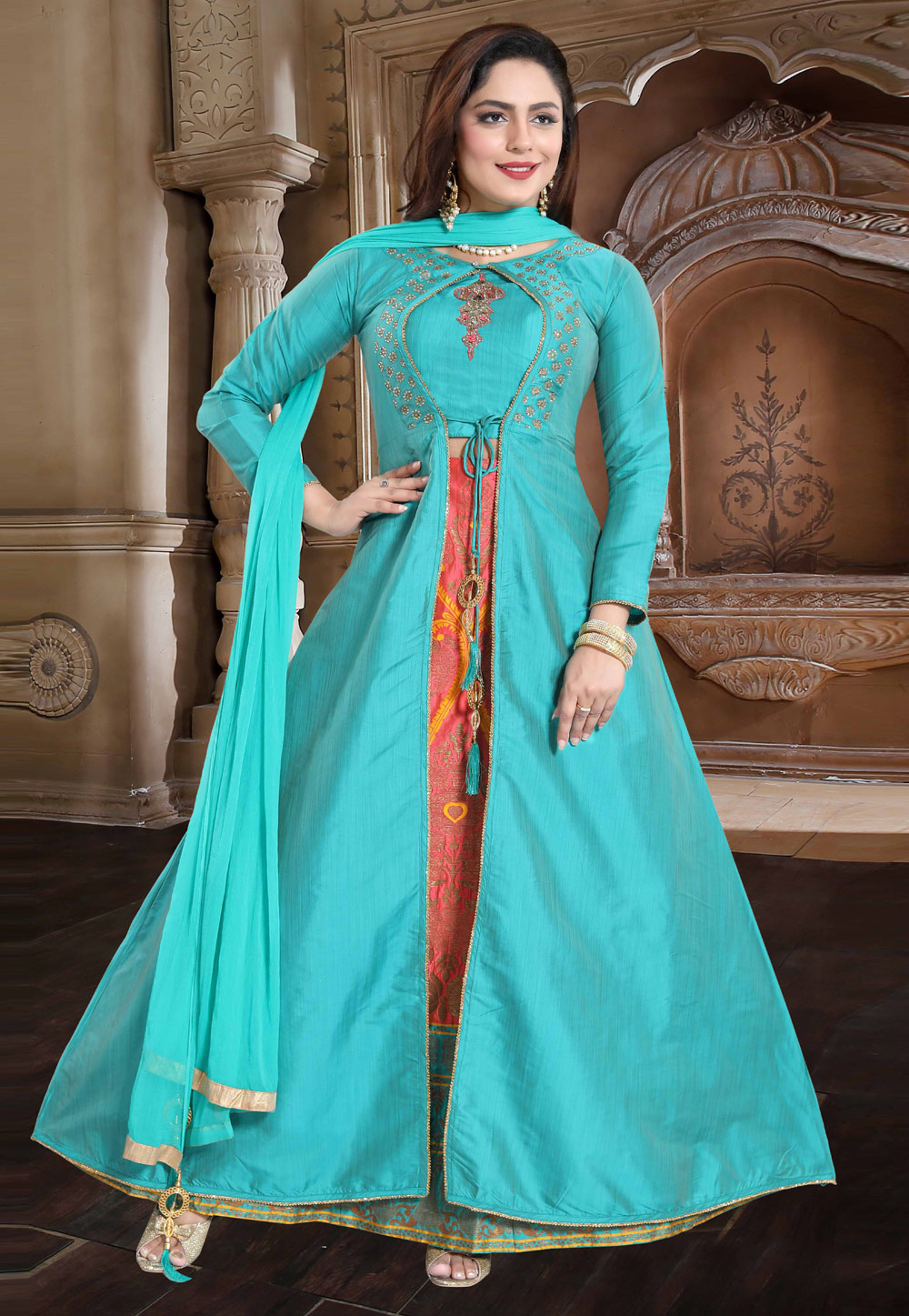 Aqua Silk Long Choli Lehenga 187249