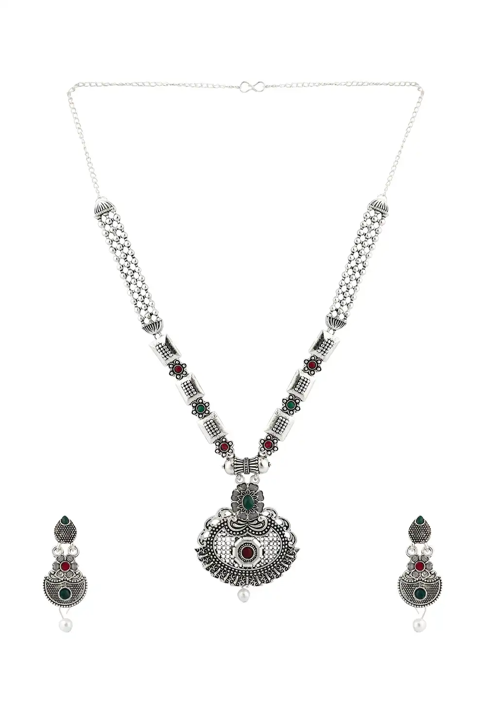 Maroon Alloy Necklace Set With Earrings 224641