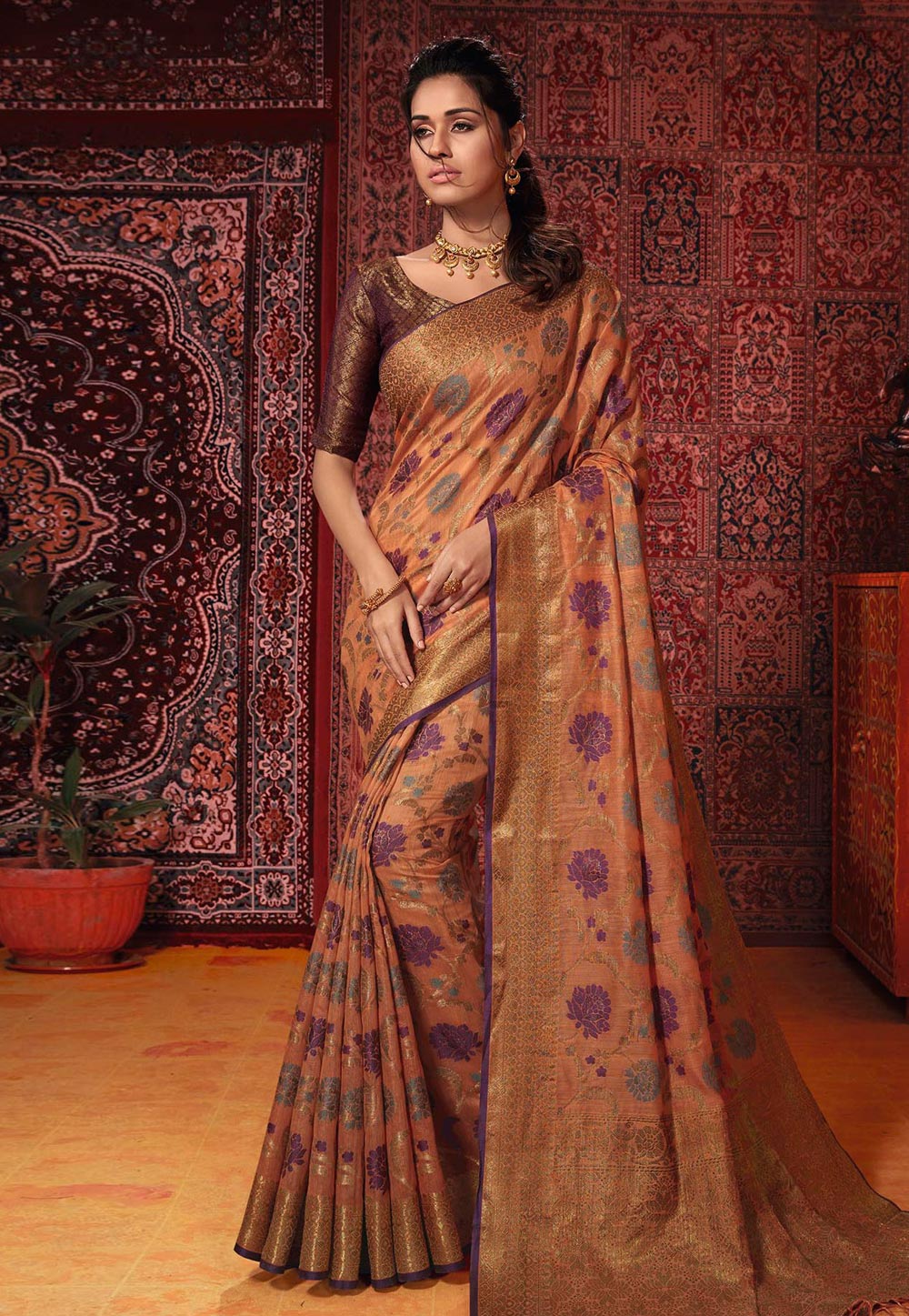 Peach Banarasi Festival Wear Saree 187441