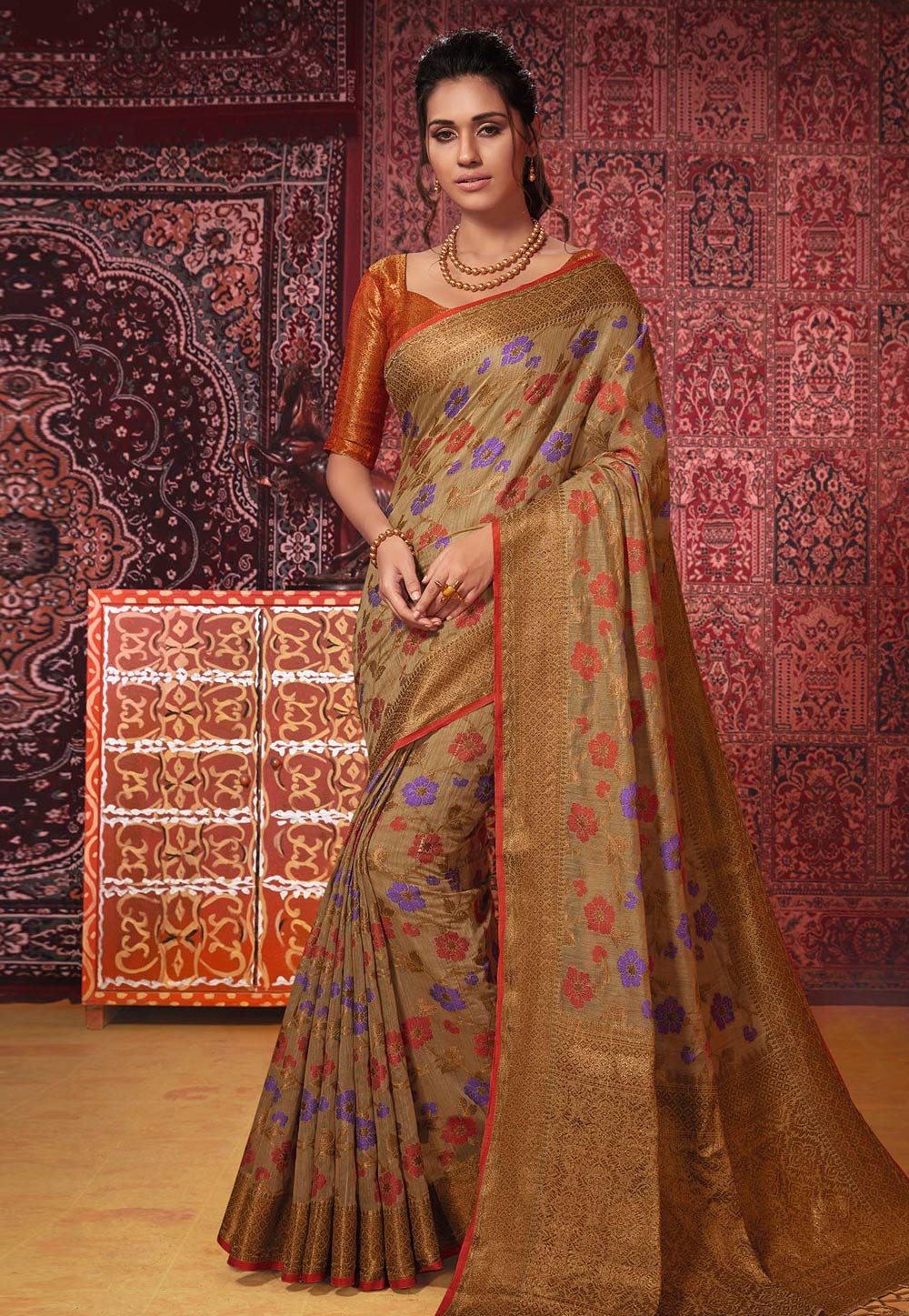 Brown Banarasi Festival Wear Saree 187445