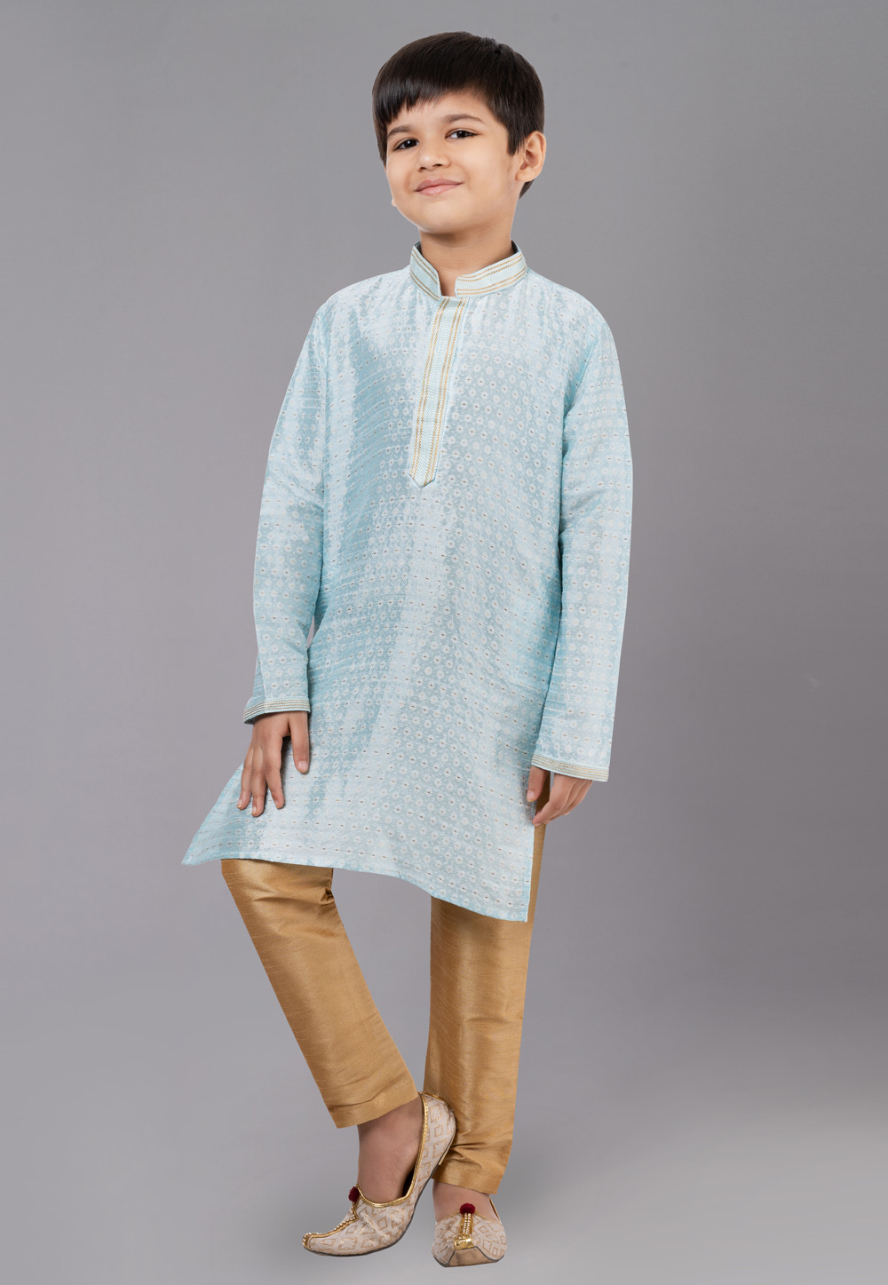 Sky Blue Polyster Readymade Kids Kurta Pajama 260648