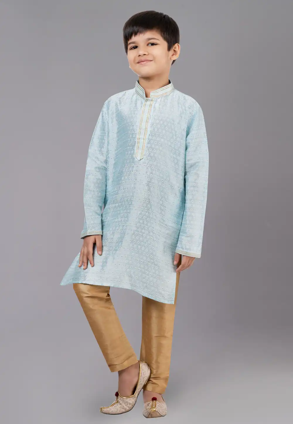 Sky Blue Polyster Readymade Kids Kurta Pajama 260648
