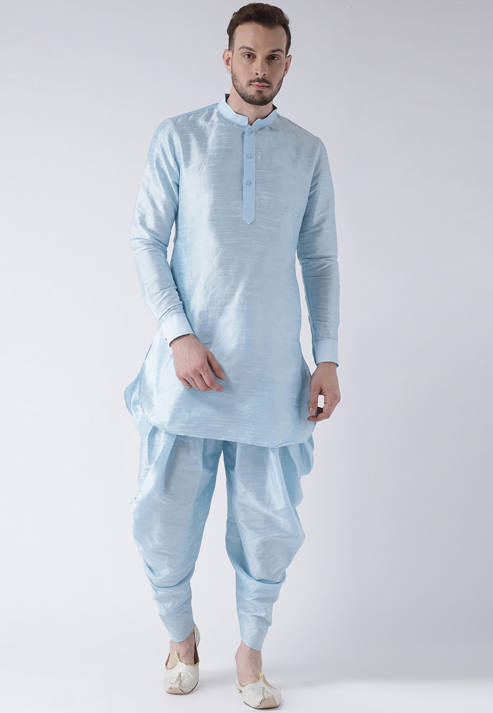 Sky Blue Dupion Silk Readymade Dhoti Kurta 201565