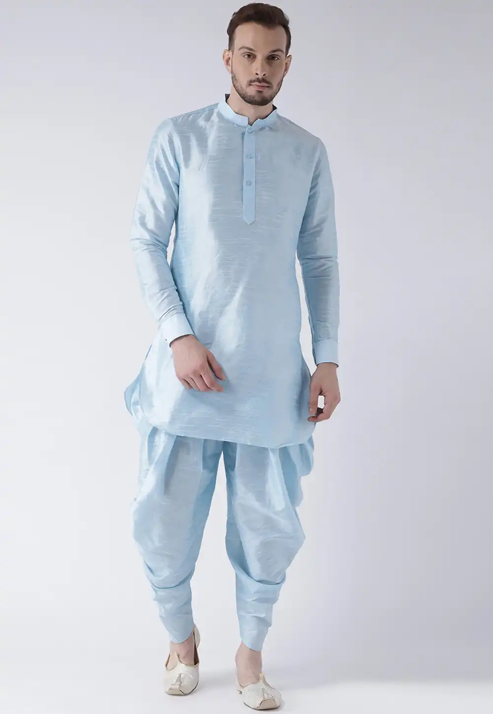 Sky Blue Dupion Silk Readymade Dhoti Kurta 201565