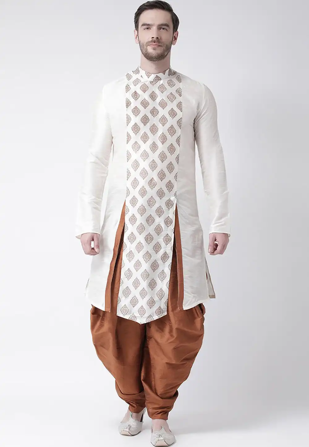 White Dupion Silk Dhoti Kurta 265925