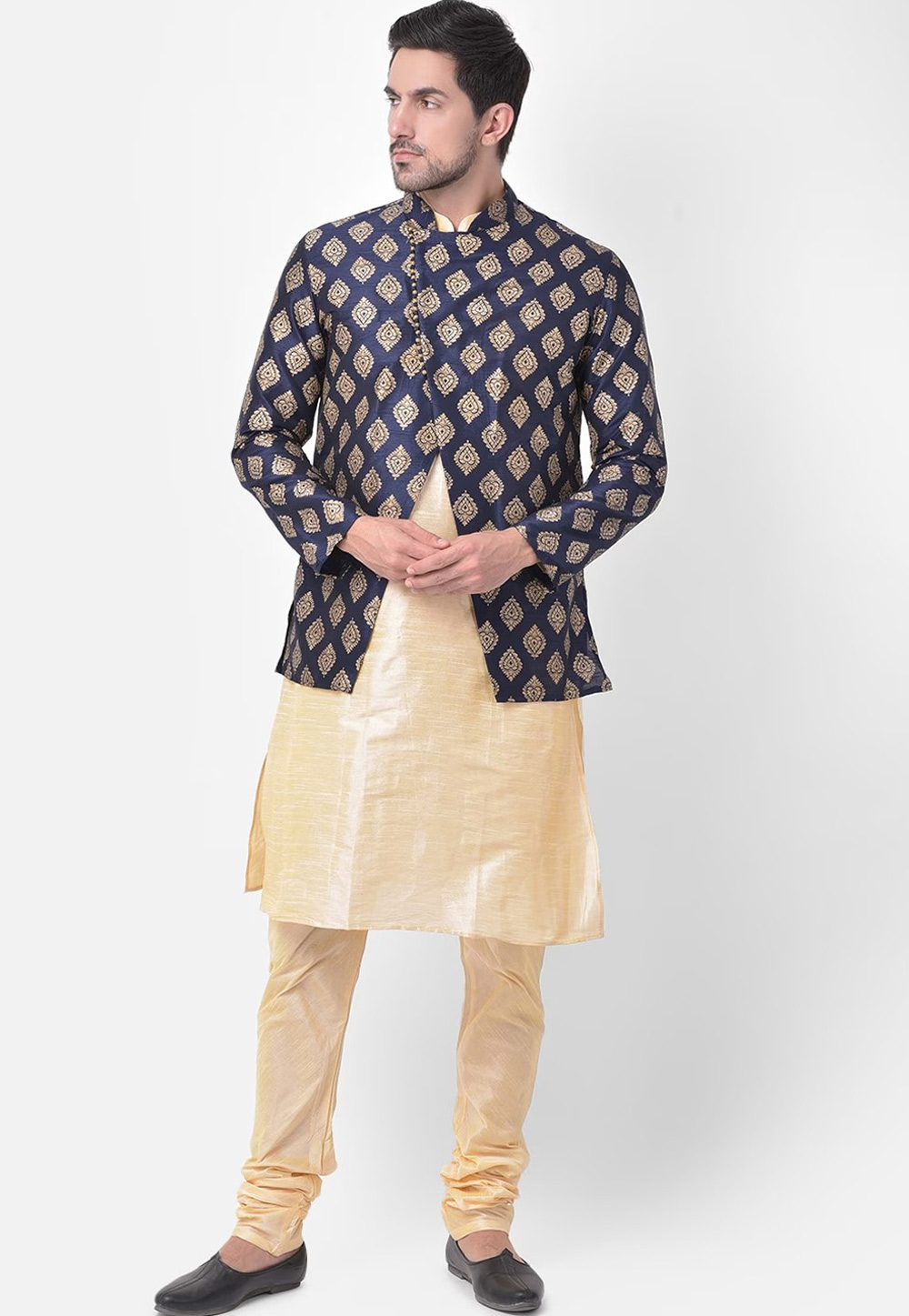 Cream Dupion Silk Kurta Pajama With Jacket 265927