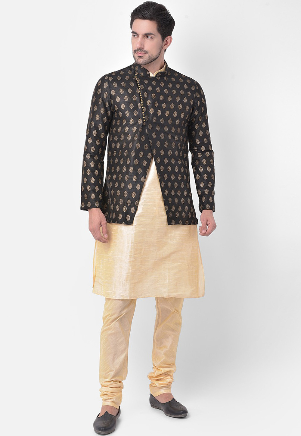 Cream Dupion Silk Kurta Pajama With Jacket 265929
