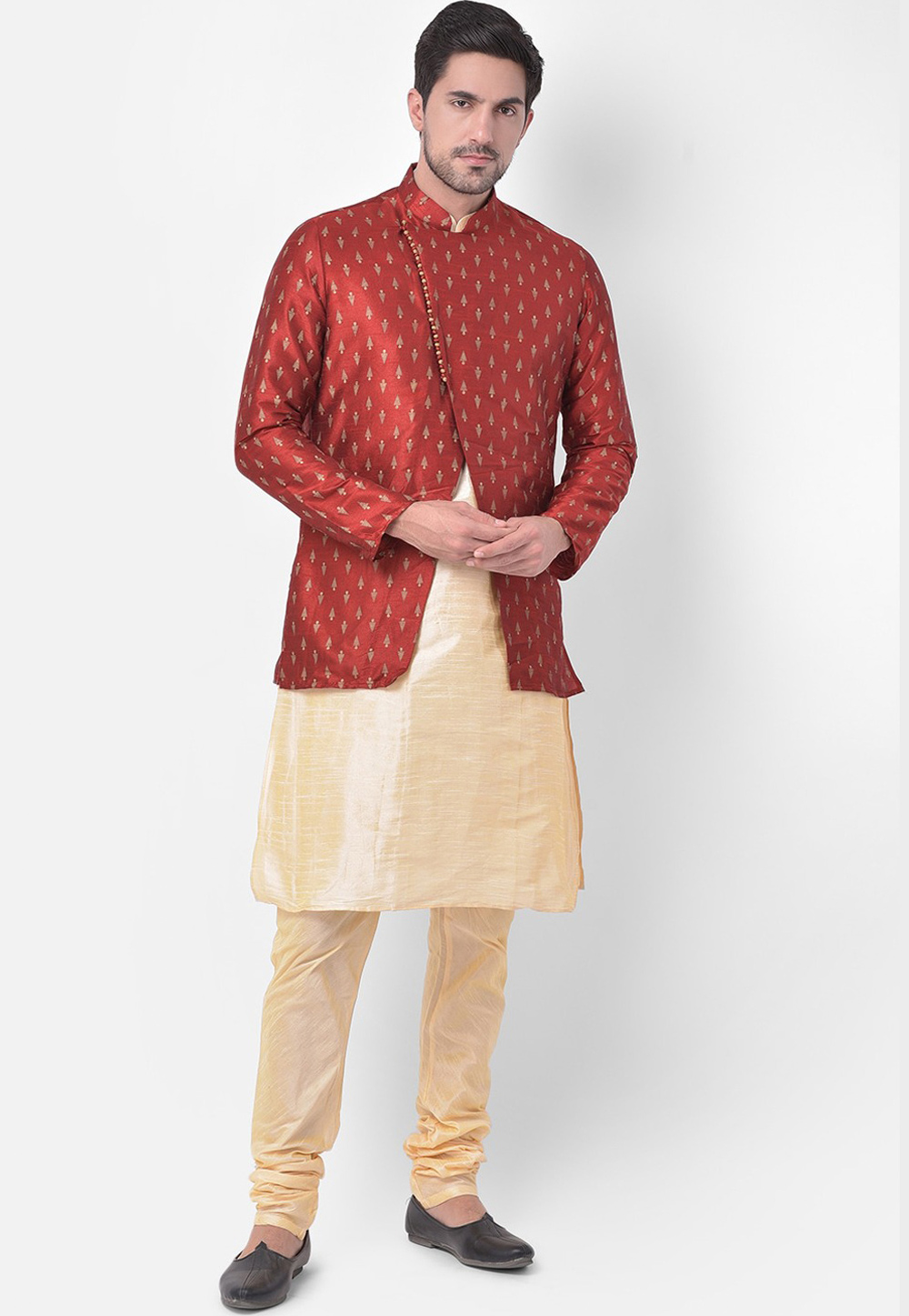 Cream Dupion Silk Kurta Pajama With Jacket 265930