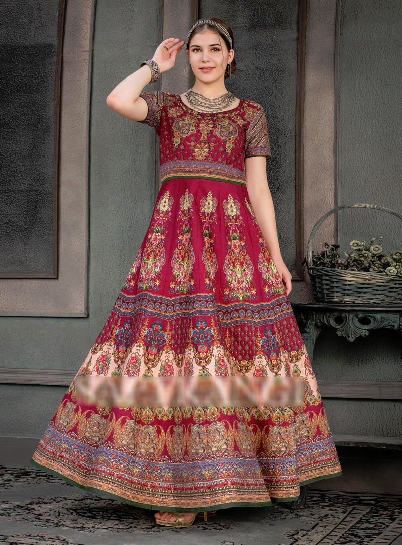 Maroon Silk Long Gown 147030