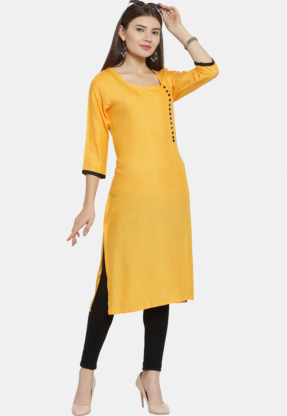 Yellow Rayon Kurta Set With Legging 264576