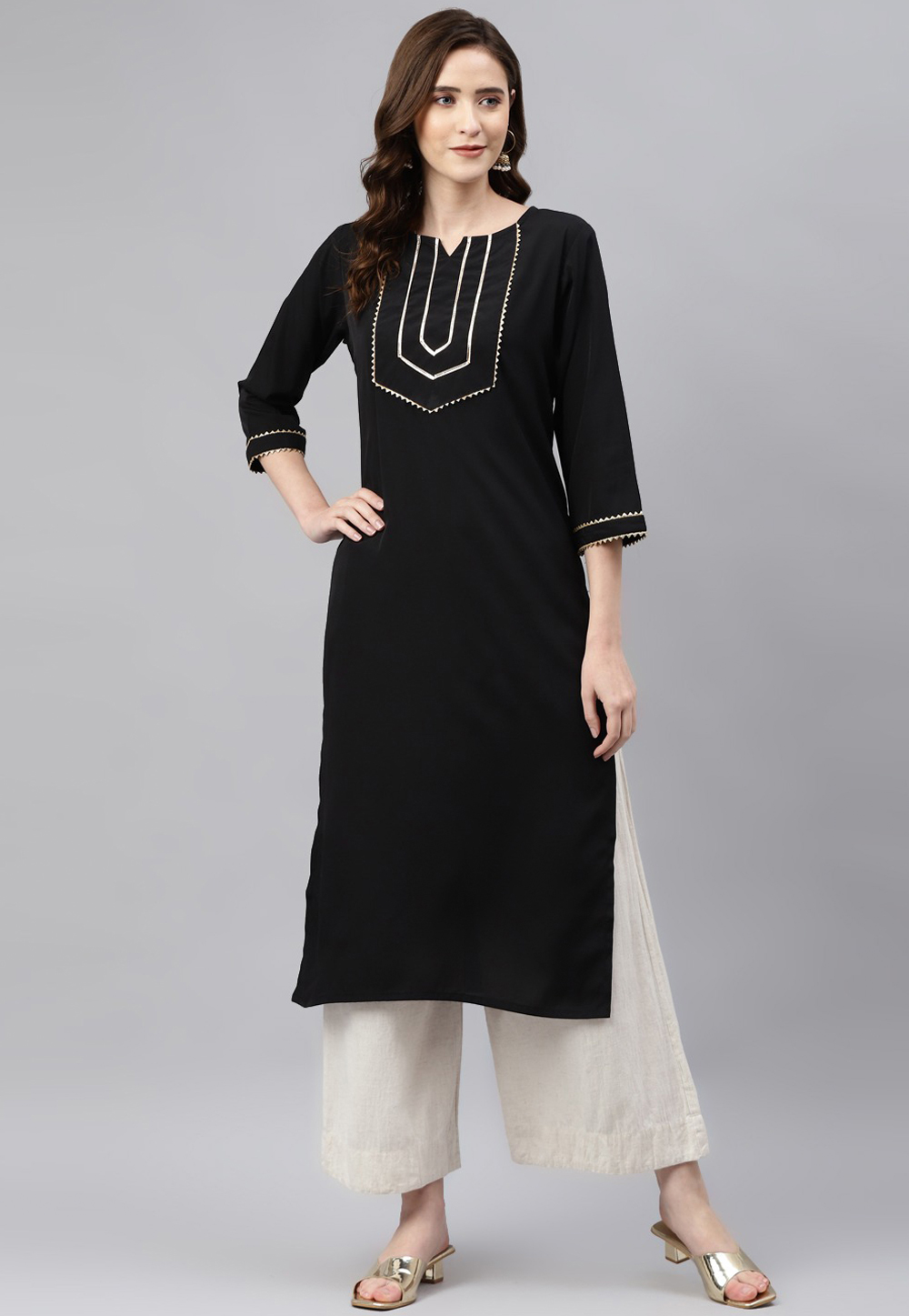 Black Rayon Kurta Set With Palazzo 264579