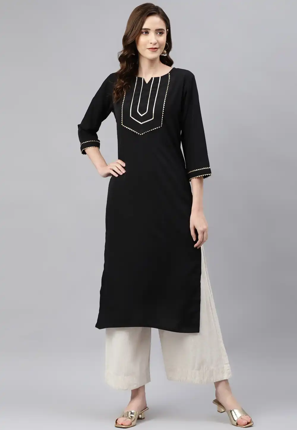 Black Rayon Kurta Set With Palazzo 264579