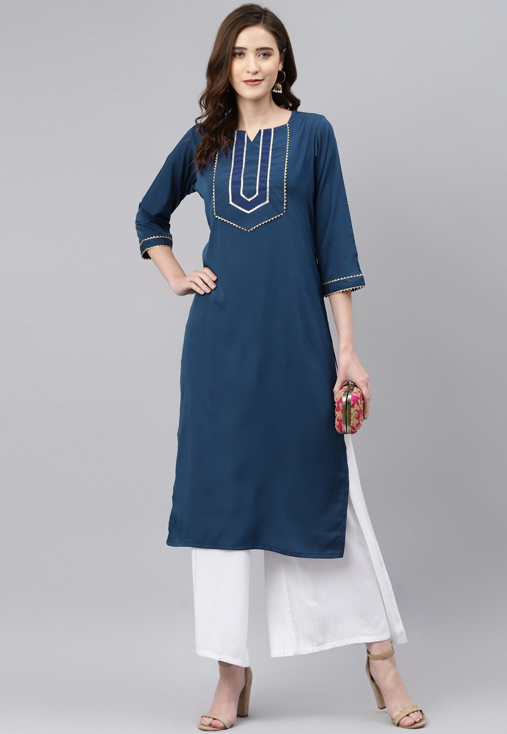 Teal Rayon Kurta Set With Palazzo 264580