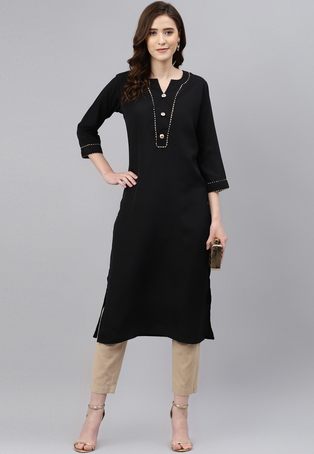 Black Rayon Kurta Set With Pant 264581